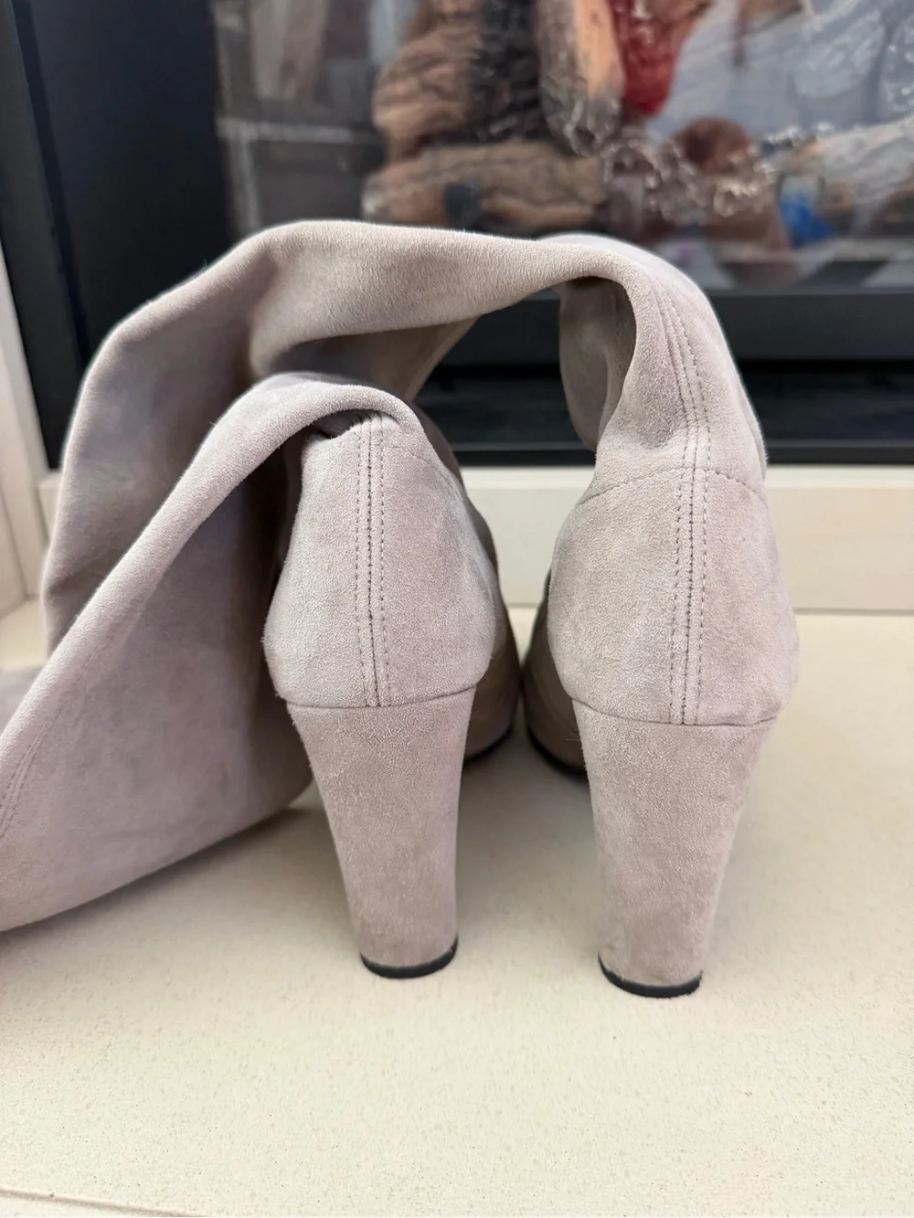 Stuart Weitzman Over-the-Knee Suede Boots in Light Taupe